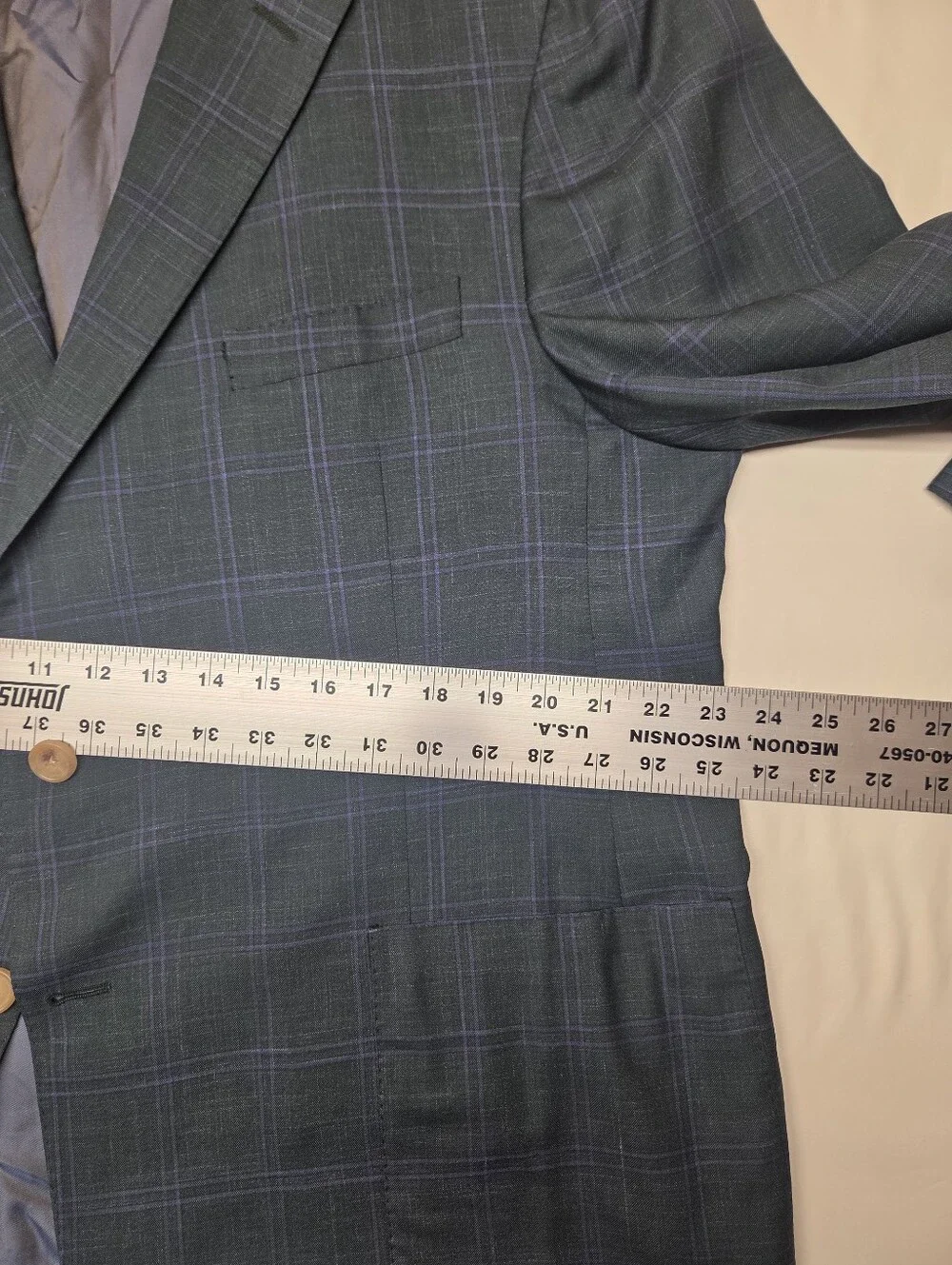 Hickey Freeman New York 48R Teal Plaid Sport Coat Wool Flax Silk USA